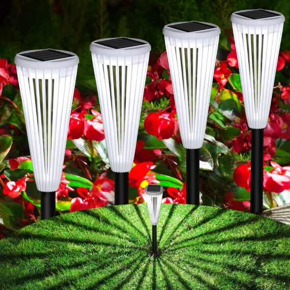 Solar Outdoor Lights,Solar Landscape Garden Powered Pathway Lights Warm/White Switch Auto On/Off Waterproof LED Path Lighting for Garden Walkway Yard