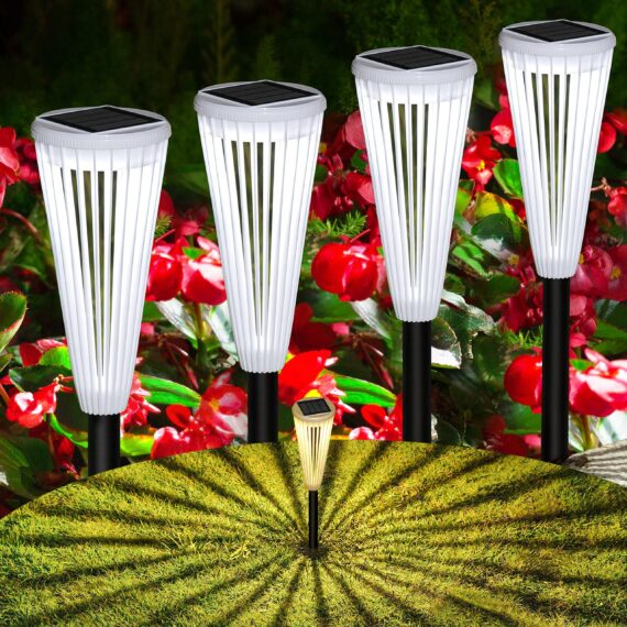 Solar Outdoor Lights,Solar Landscape Garden Powered Pathway Lights Warm/White Switch Auto On/Off Waterproof LED Path Lighting for Garden Walkway Yard