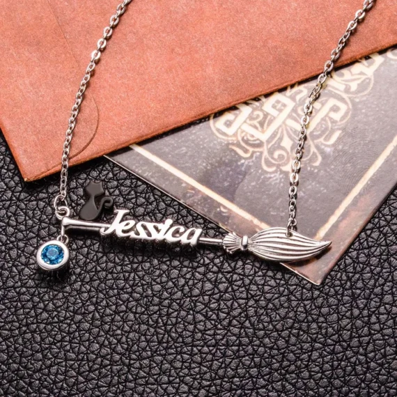 🔥Clearance Price $1.98🔥Customized Witch & Broom Name Necklace