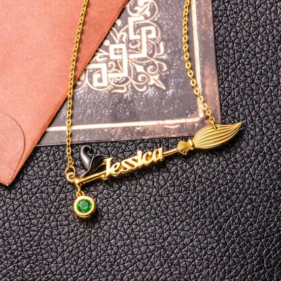 🔥Clearance Price $1.98🔥Customized Witch & Broom Name Necklace